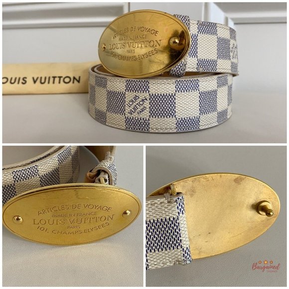 Authentic Louis Vuitton Damier Azur Canvas Leather Voyage Belt Size 80/32 M9837 - Picture 2 of 13